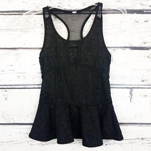 American Eagle, mesh lace peplum racer back top